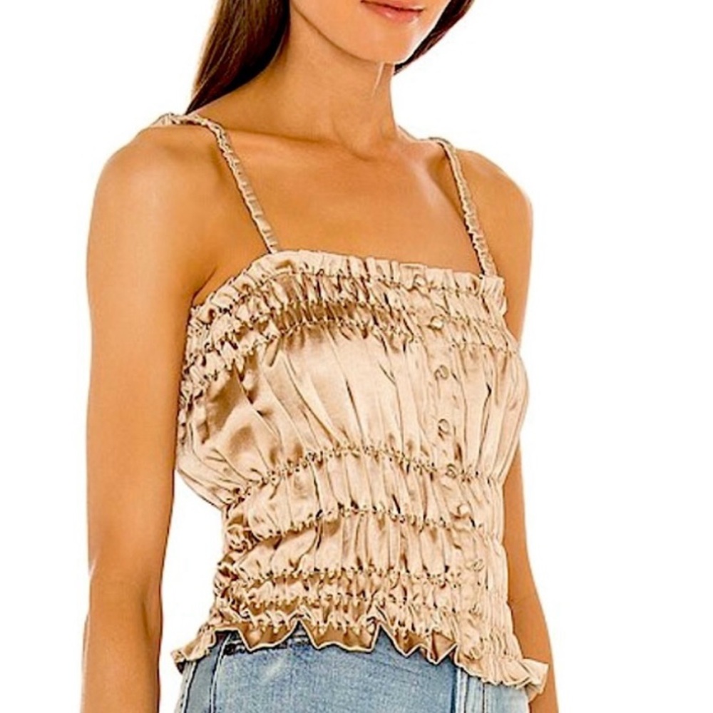 Line & Dot Dolly Smocked Cami Top in Neutral Gold. Size XS. NWOT